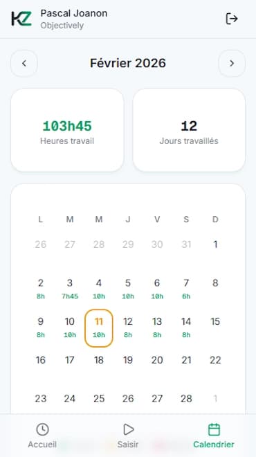 Vue calendrier mensuel